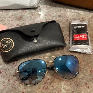 Ray-Ban Gold Frame Sunglasses with Blue Lenses